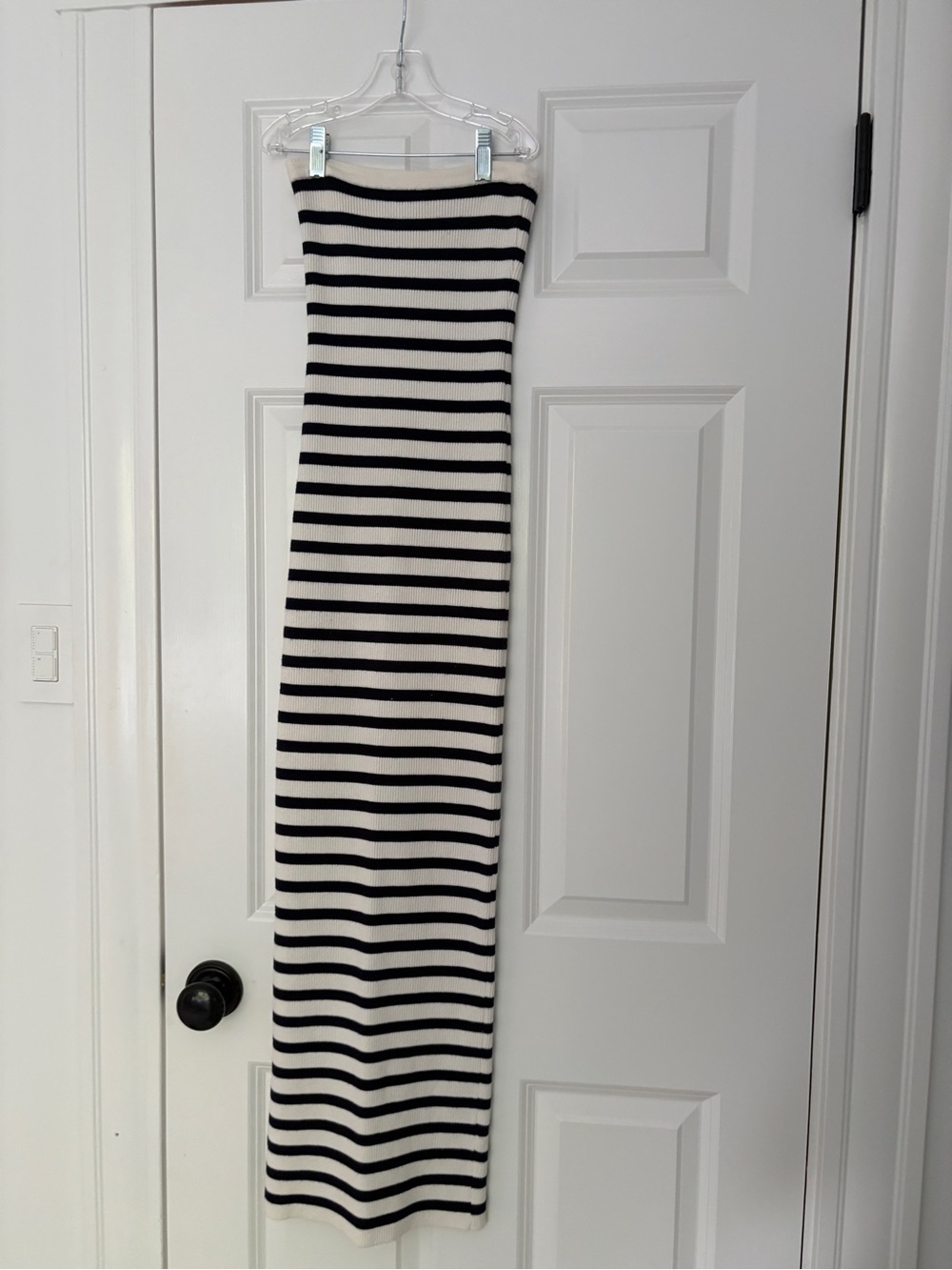 Edikted Black and White Striped Strapless Maxi Dress